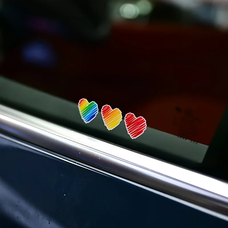 1SET Cute Rainbow Heart Car Sticker, Colorful Love Heart Decal for Car Body/Window, Add Sweet & Vibrant Vibe to Your Automobile