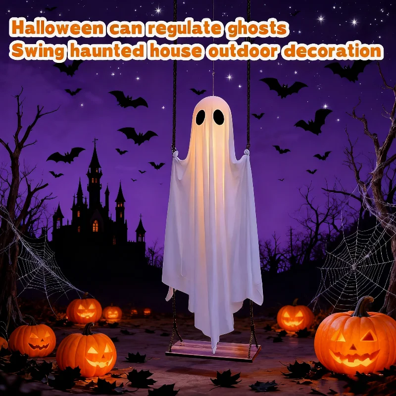 في الهواء الطلق كبير شنقا سوينغ شبح هالوين الديكور مع أضواء لطيف شبح الديكور مع Led لشجرة فناء الشرفة