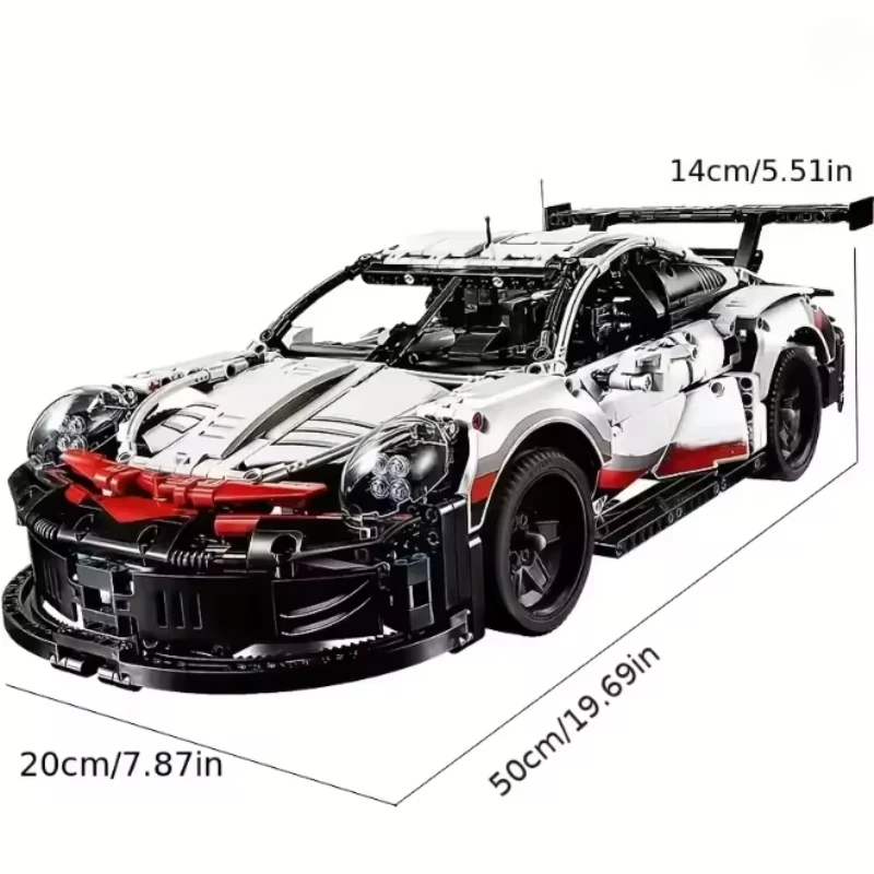 1580+ pièces 1:10 Blocs de construction RC Voiture - Modèle sportif MOC Compatible avec 42096, Moteur/Lumières LED, Jouet cadeau pour adultes