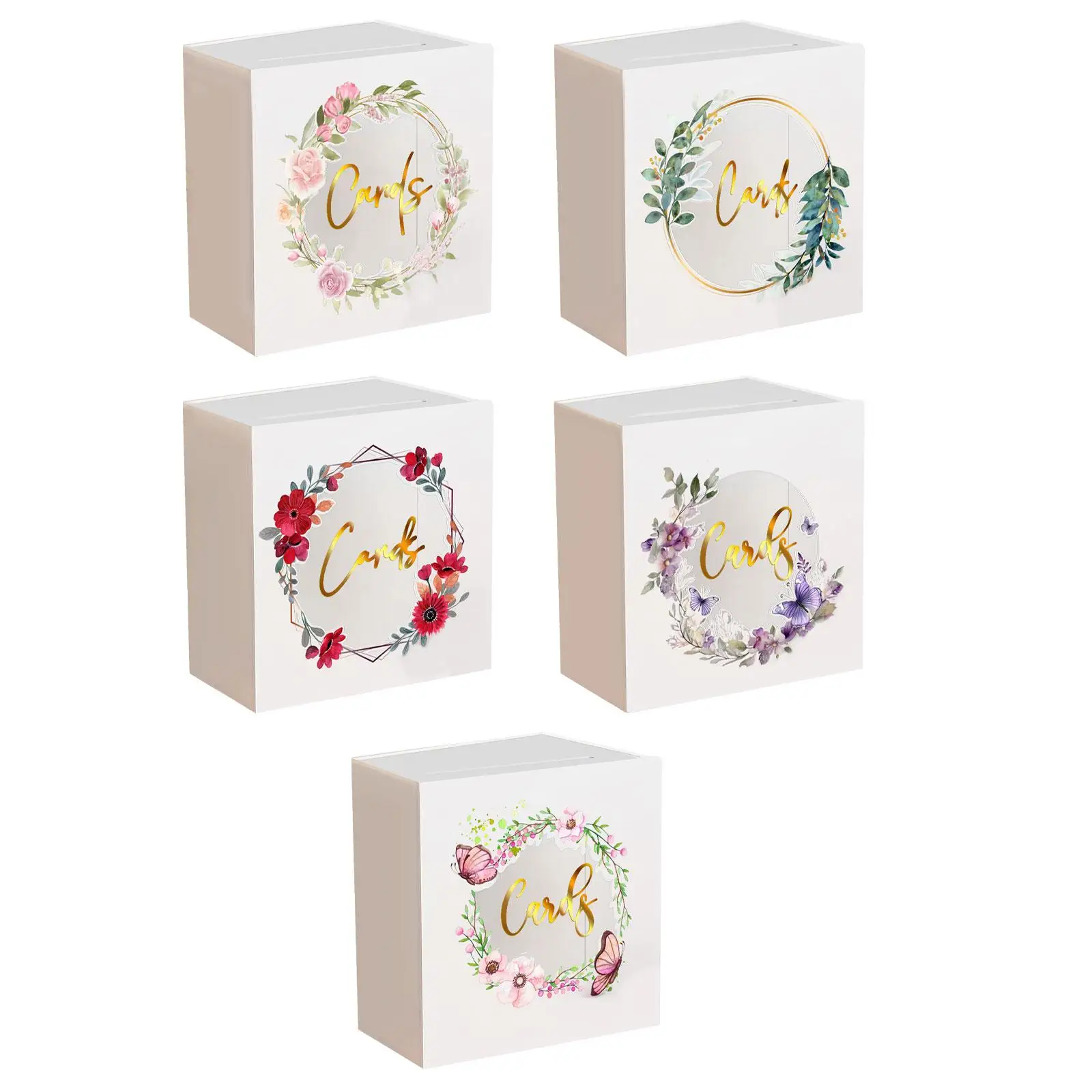 صندوق بطاقات أكريليك لحفلات الزفاف مع فتحة 13 × 25 × 25 سم صندوق متعدد الأغراض مطبوع عليه زهور لـ #3