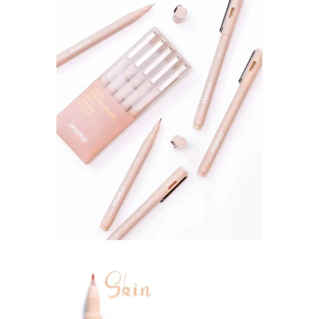 Croma Micro Fineliner Art Kalligraphie-Stifte, klassisches Set, weiche Nadelspitze, Künstler, Zeichnen, Skizzieren, Schwarz/Braun/Haut, Schreibwarenkunst – Detail 5