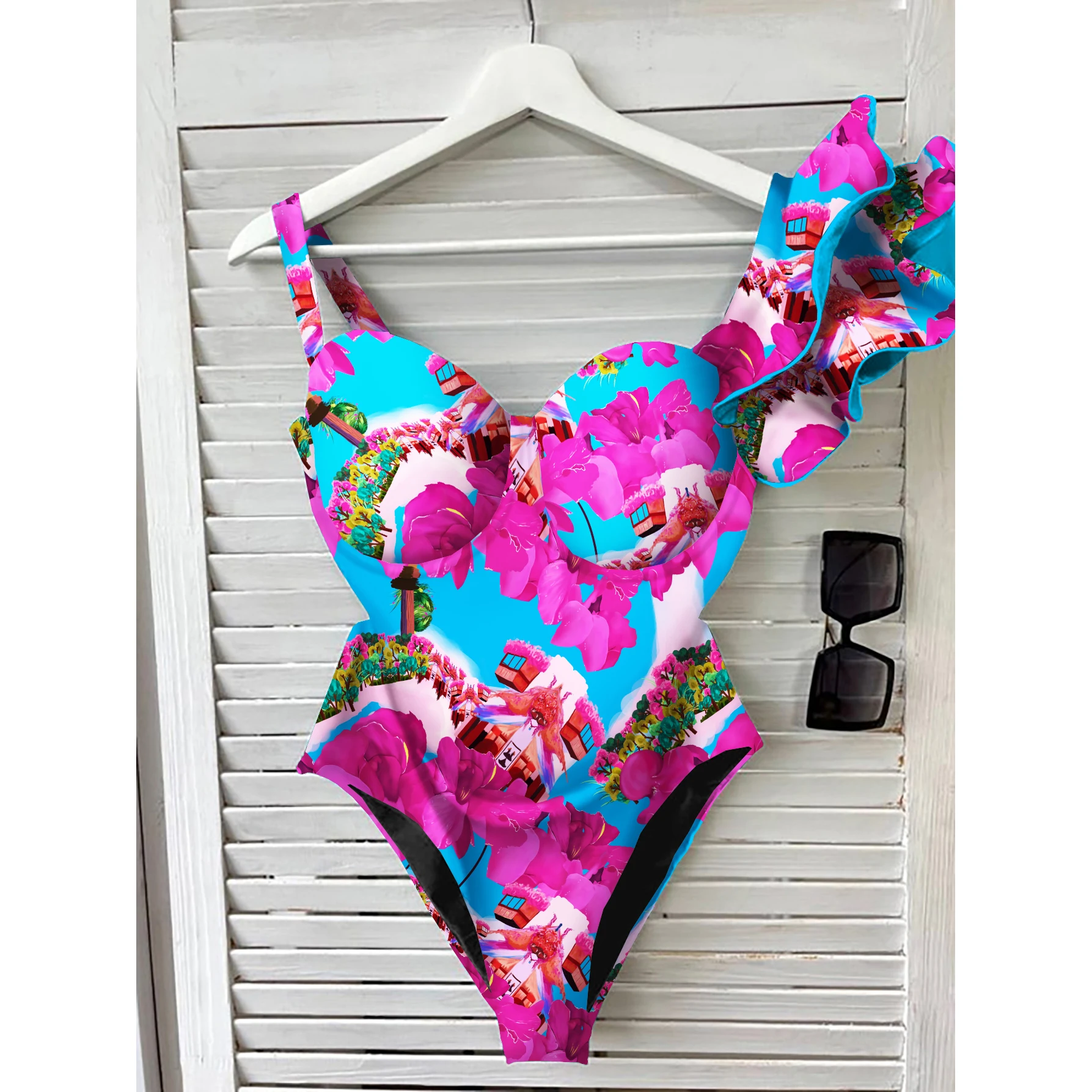 Sexy One Shoulder Ruffle One Piece Swimsuit Leopard Print Swimwear Women Swimsuit V Neck Bathing Suit Beachwear Monokini Female image 3