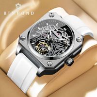BINBOND New Fashion Tourbillon Skeleton Mechanical Luxury Watch Waterproof Men's Watch Sports Stone Square Case
