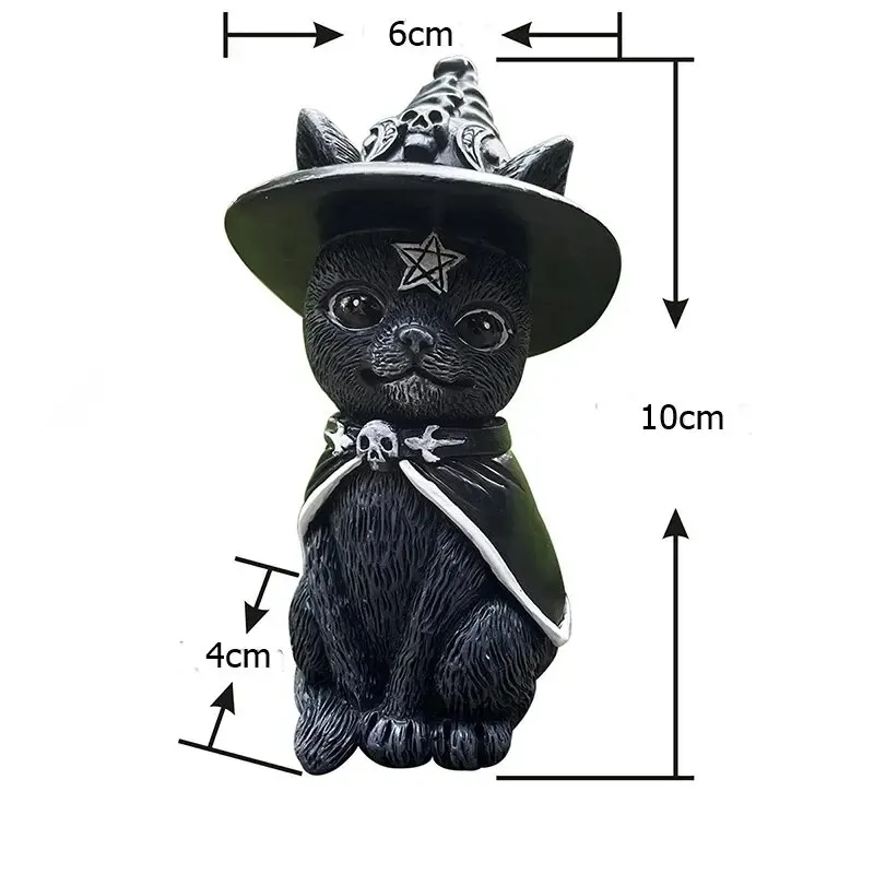 Black Cat Statue Mysterious Cute Cat Witch Cat Figurine Witches Decor Desk Ornament Hand-Painted Sculpture for Halloween 1PC