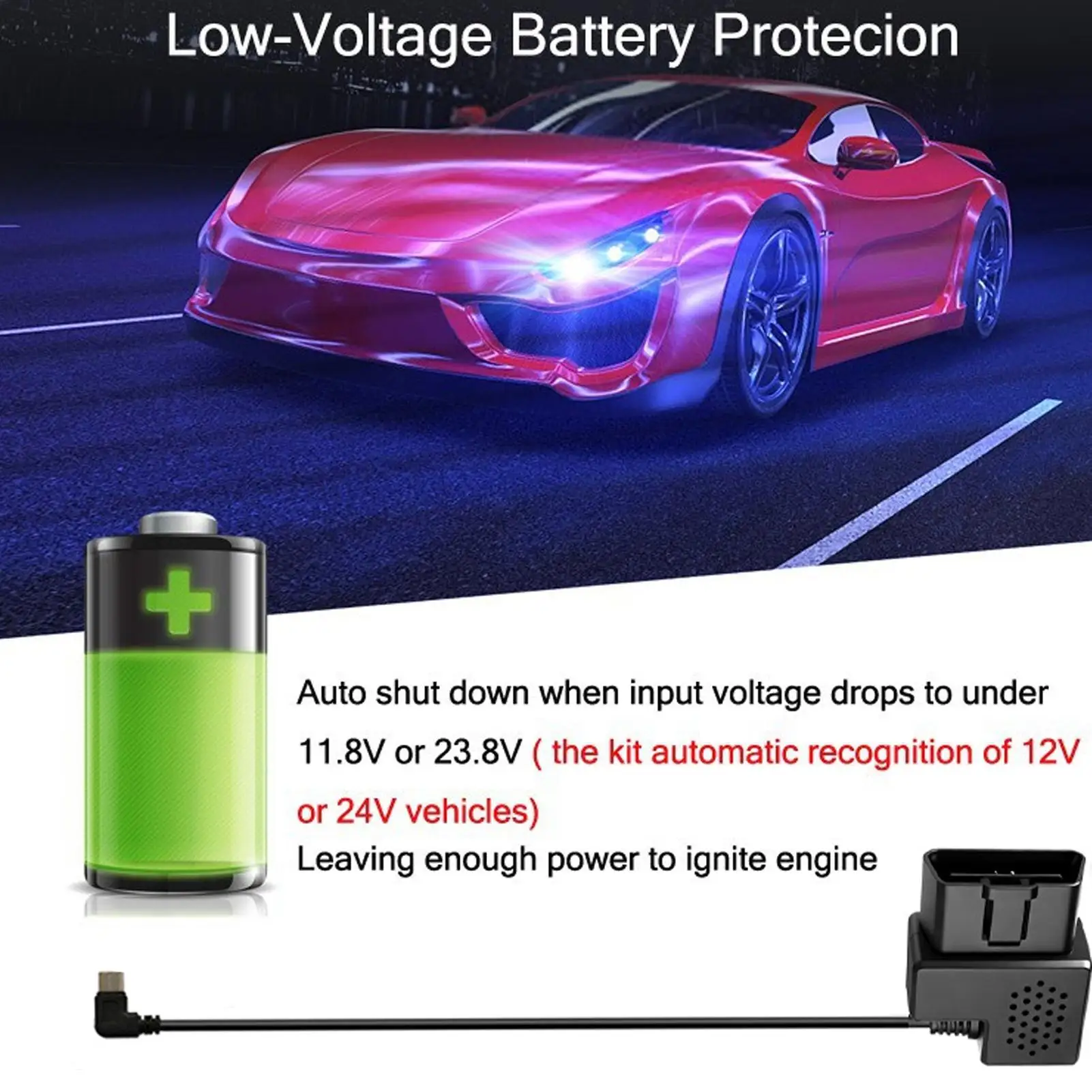 

OBD Power Adapter Plug And Play 12V/24V To 5V Flexible Line USB Adapter Cable For Parking Lot Road Trips Daily Driving Overnight