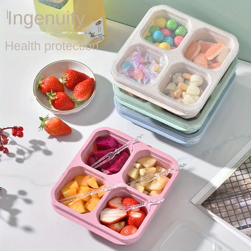 

Eco-Friendly Wheat Straw Bento Box With 4 Compartments - Leakproof Lunch Container For Snacks, Nuts & Fruits