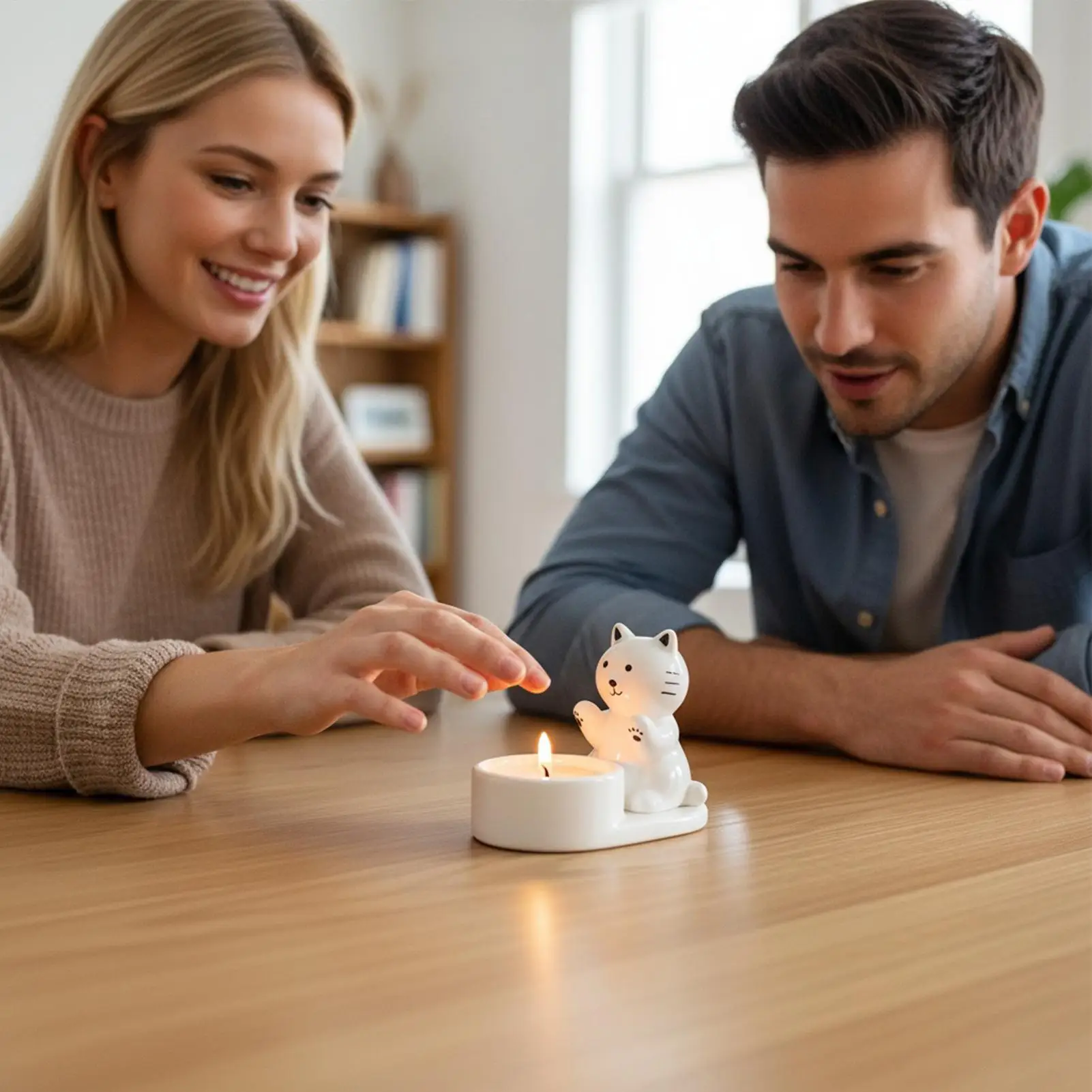 Tealights Holder Ceramic Anti-Drip Wax Design Cartoon Cat Candle Holder For Bathroom Kitchen Bedroom Tabletop Apartment Party