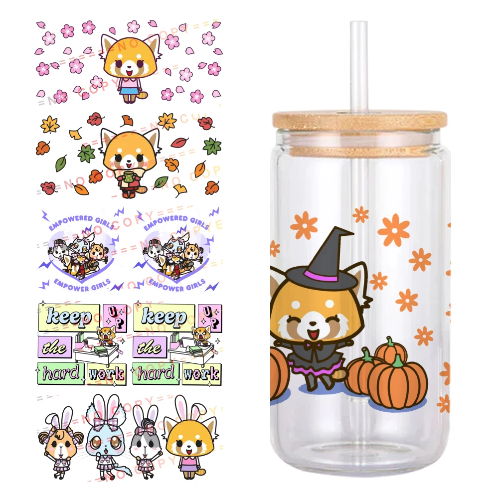 Sanrio Cartoon Aggressive Retsuko Pattern UV DTF Transfer Sticker Waterproof Transfers Decals For 16oz Glass Cup Wrap Stickers