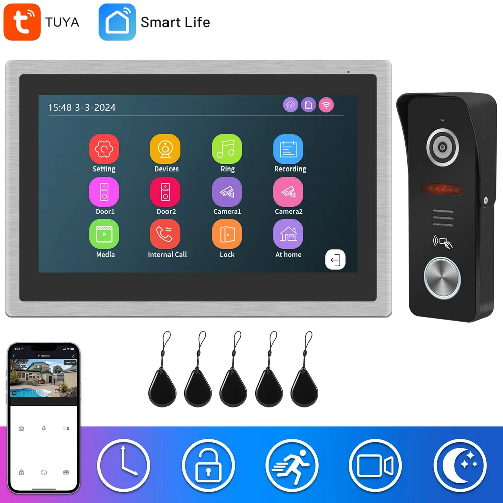 Indomita Tuya Smart Home Intercom System,WiFi Video Door Phone Camera,Works Alexa,Touch Screen LCD Display,RFID Doorbell Unlock