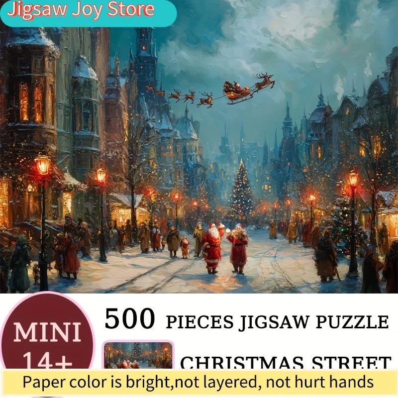 1 Caja de Rompecabezas para Adultos, Diseño Navideño de Calle, para Fiestas y Actividades, Diseño Festivo de Colores Mixtos, 15x10 Pulgadas (38x26 cm)