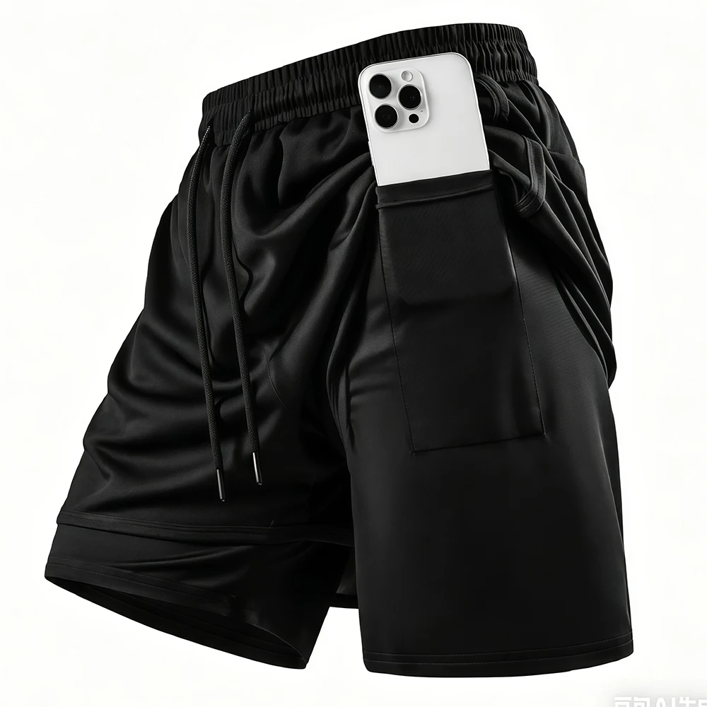 1Pcs Women Athletic Running Shorts Breathable 2-in-1 Design with Zipper Pocket Compression Liner Sport Shorts for Fitness