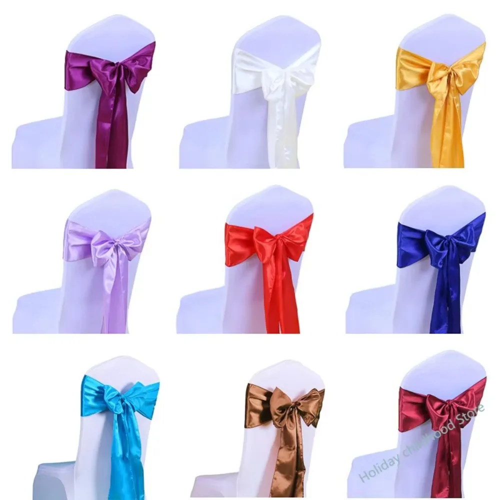 50Pcs Batch Satin Fabric Chair Cover with Bowknot, Decorative Seat Cover for Wedding Banquet Party Hotel Wholesale Supplies