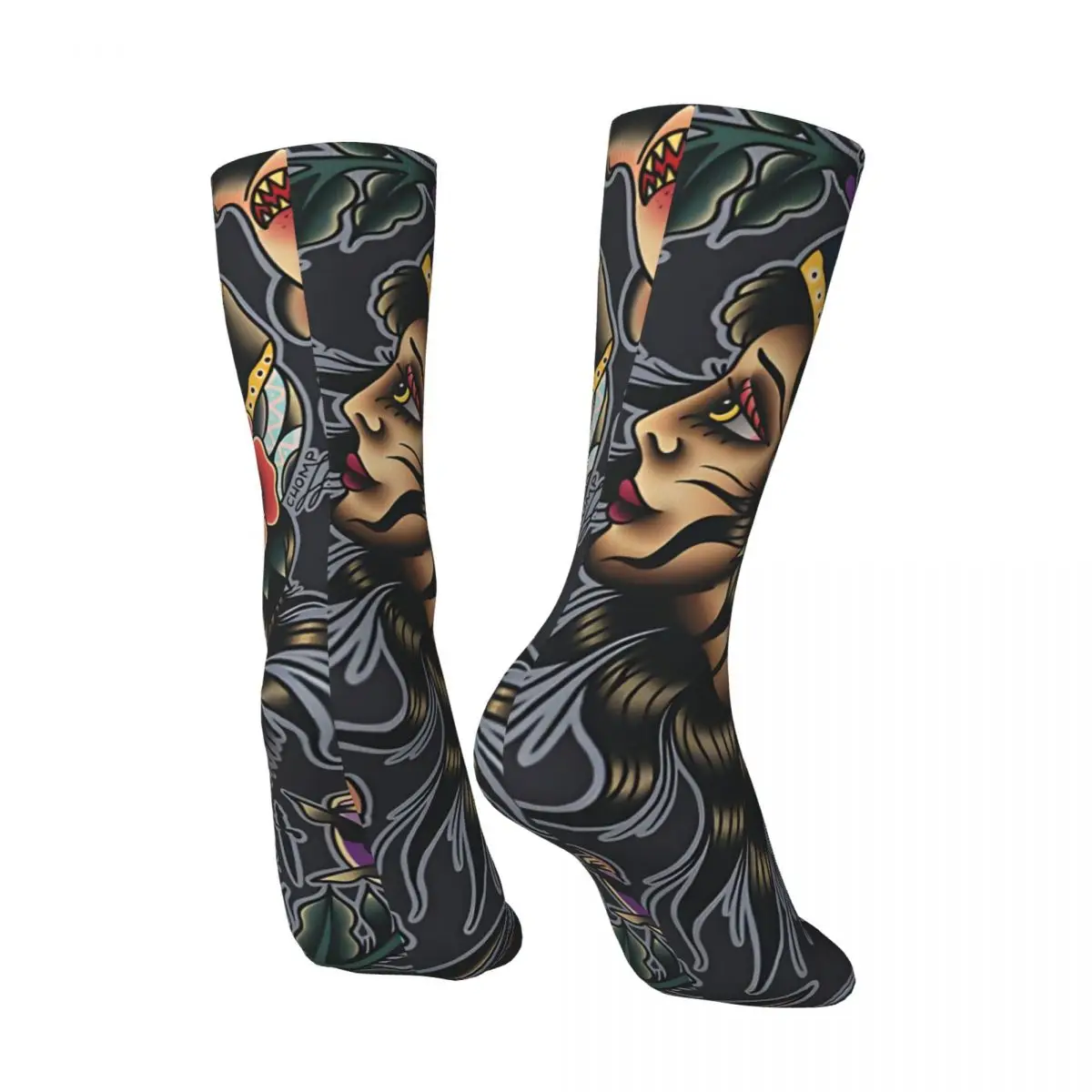 Calzini da uomo Island Gypsy Shark Vintage Harajuku American Traditional Flash Pattern Tattoo Street Style novità Pattern Crew Sock