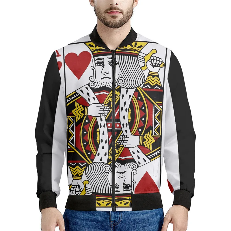 Playing Cards Graphic Jacket For Men Fashion Street 3d Printed Poker Zipper Jackets Casual Loose Coat Zip Up Bomber Sweatshirt