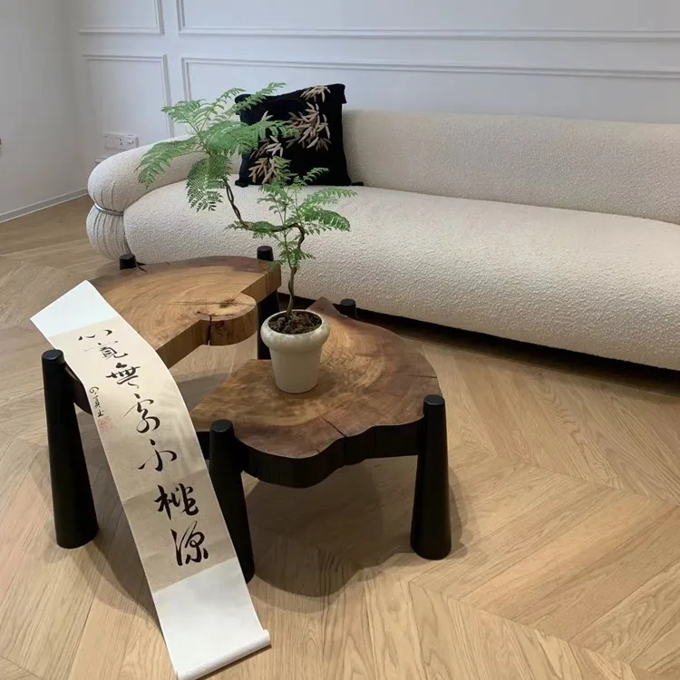 طاولة القهوة المتداخلة أثاث غرفة المعيشة طقم أريكة طاولة مركزية مستديرة طاولة قهوة من الخشب الصلب #3