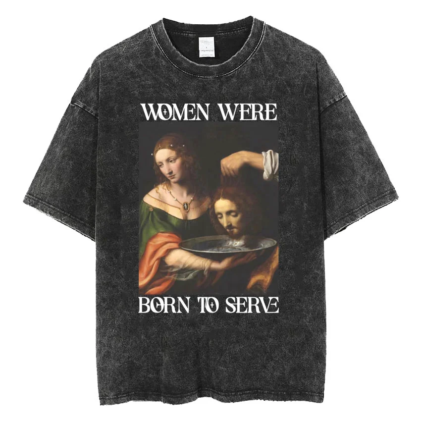 

Винтажные потертые женские футболки 90-х годов Born To Serve, мужские феминистские футболки с рисунком в римском стиле, мужские и женские модные забавные футболки с мемами