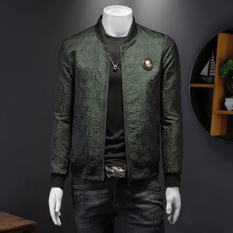 

Spring Vintage Bomber Jacket Men Casual Jacket Coat Slim Fit Pattern Bomber Jacket Men 4xl Puff Jacquard Black Jaqueta Masculina