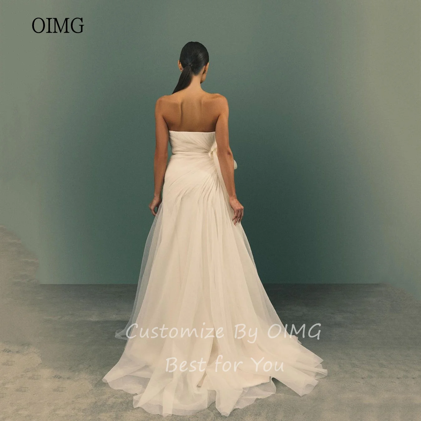 OIMG Ivory A-line Wedding Dress Strapless With Flower Bride Dresses Floor Length Wedding Gowns vestidos de novia Customized