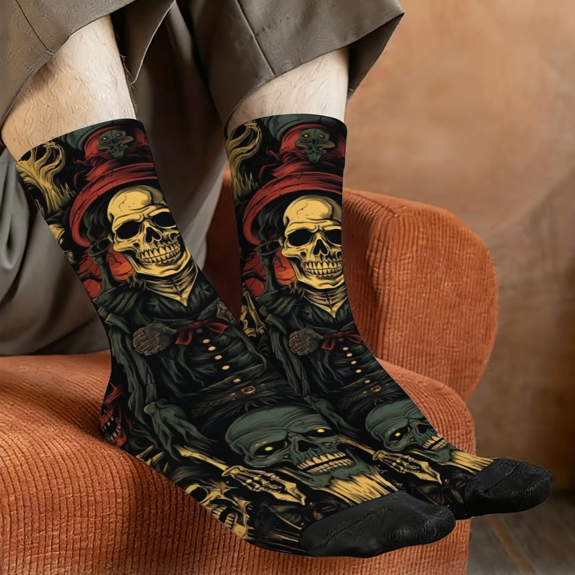 Retro Gothic Style Men's Mid-calf Socks with Skull Print Design Dark and Alluring Comfortable Breathable Soft Skin-friendly