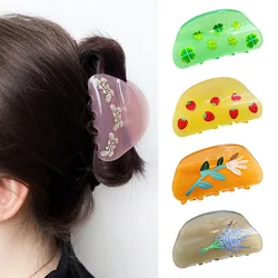 Muweordy Retro Printed Hair Claw Acrylic Claw Clip Candy Color Crab Hair Clip High Ponytail Hair Accessories for Women Girls