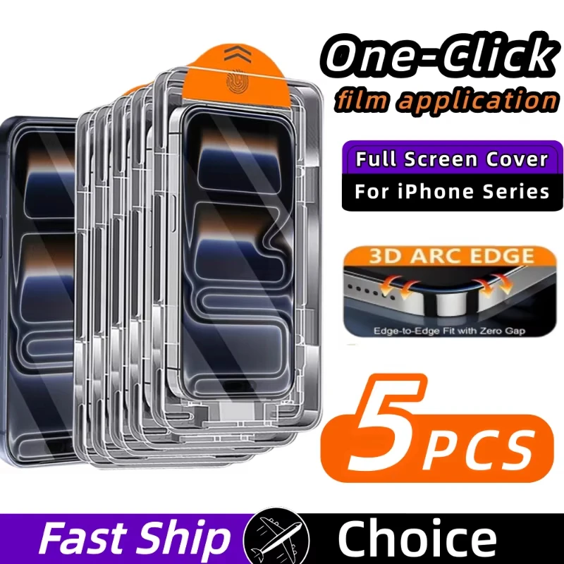 

1-5 шт. Защитное стекло HD с легкой установкой для iPhone 17 Pro Max, 16, 13, 11, 15, 14, 16e, 12 Mini, XR, X, Xs, 7, 8 Plus, Air (закаленное)