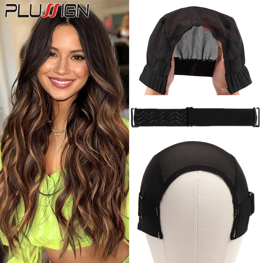 

Plussign U Part Wig Caps For Making 4*4 5*5 Lace Closure Splicing Wig Black Wig Making Cap With Elastic Band For Glueless Wigs