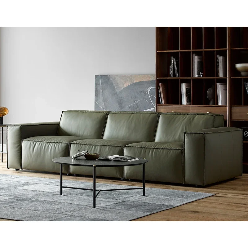 Full leather sofa four-person high backrest small apartment living room first layer cowhide modern