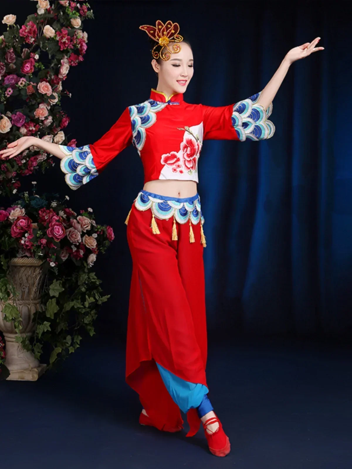 Yangge Costume Performance New Chinese Style Classical Fan Dance National Summer Female Waist Drum 2 Pieces