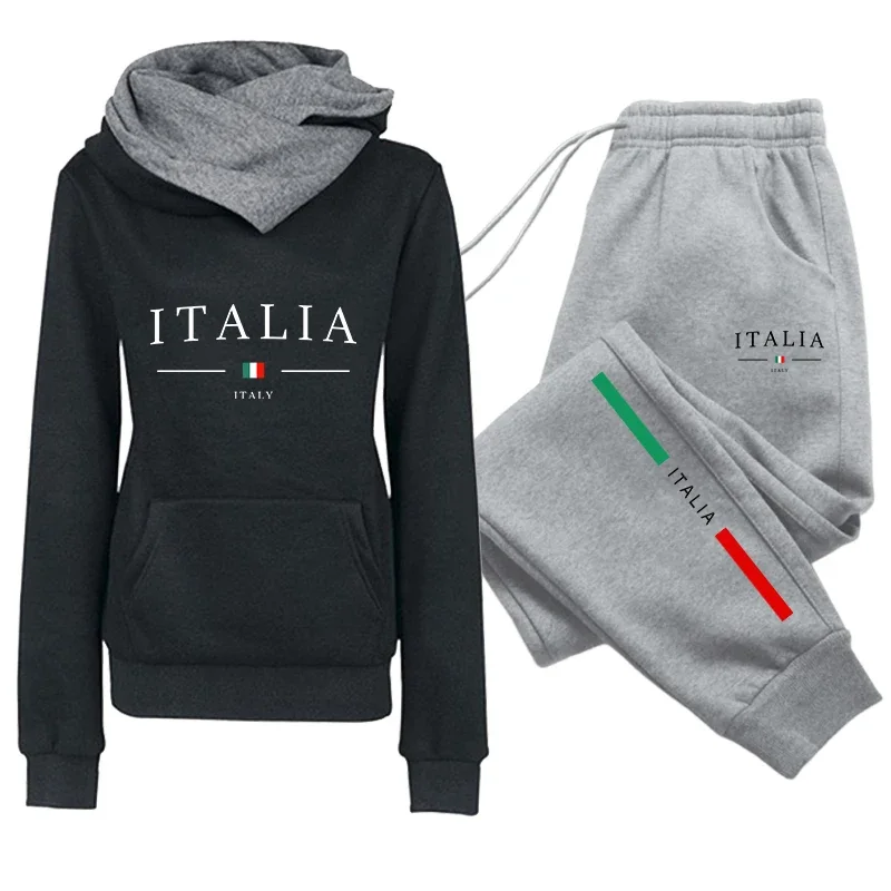 Women's Set/Hoodie/Pants 2026 Italy Print Tracksuit Hooded Sweatshirt Sweatpants Autumn Winter Female Daily Casual Sports Outfit