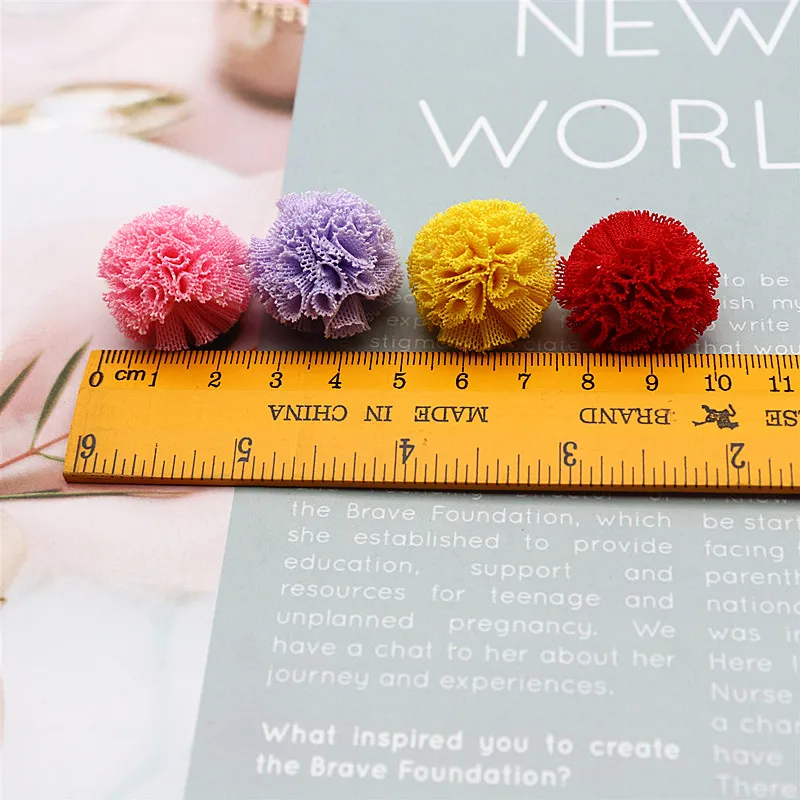 24-48 Pieces 25Mm Net Yarn Elastic Flower Ball DIY Lace Craft Tennis Pendant Hairpin Jewelry Decoration Making Accessories