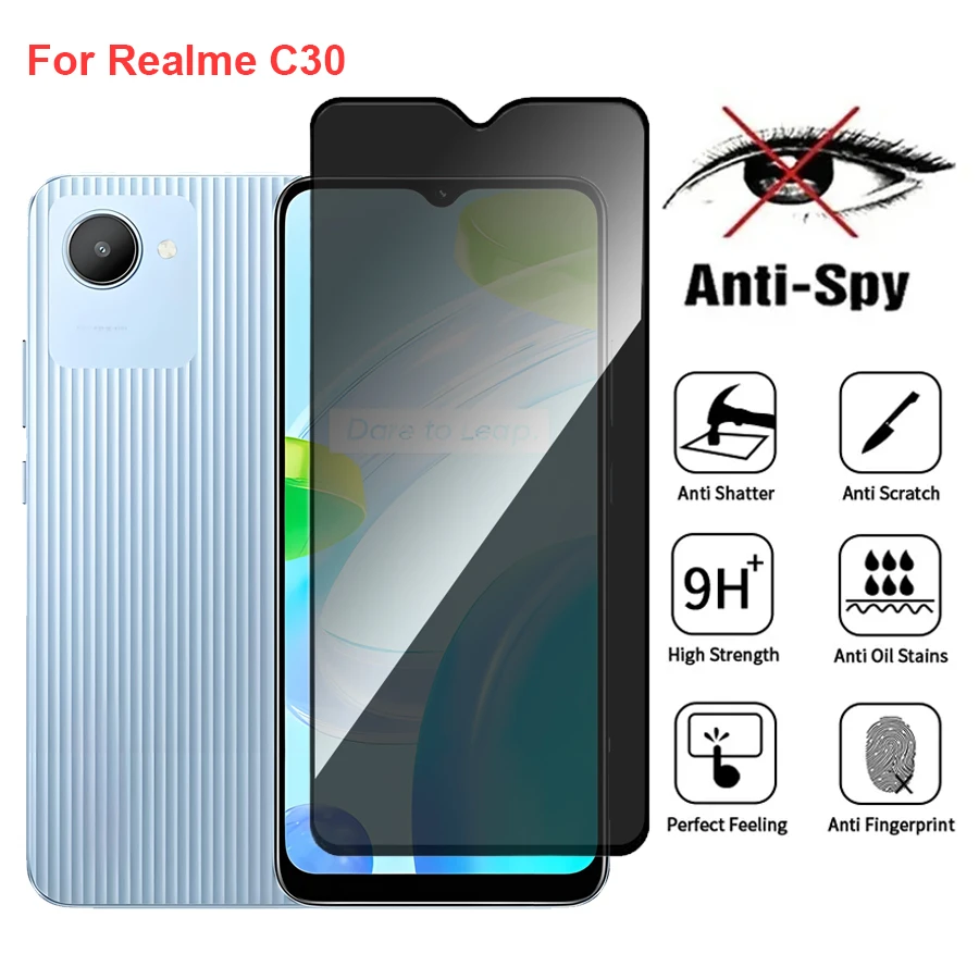 

For Realme C30 RMX3581 Anti Spy Privacy Tempered Glass Screen Protector Compatible For RealmeC30 Full Cover Screen Phone Film