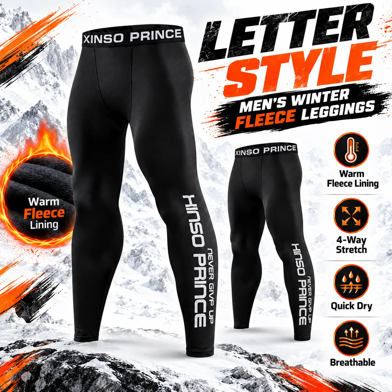 Mens Winter Running Tights Fleece Lined Thermal Compression Leggings High Stretch Warm Base Layer for Gym Fitness Training