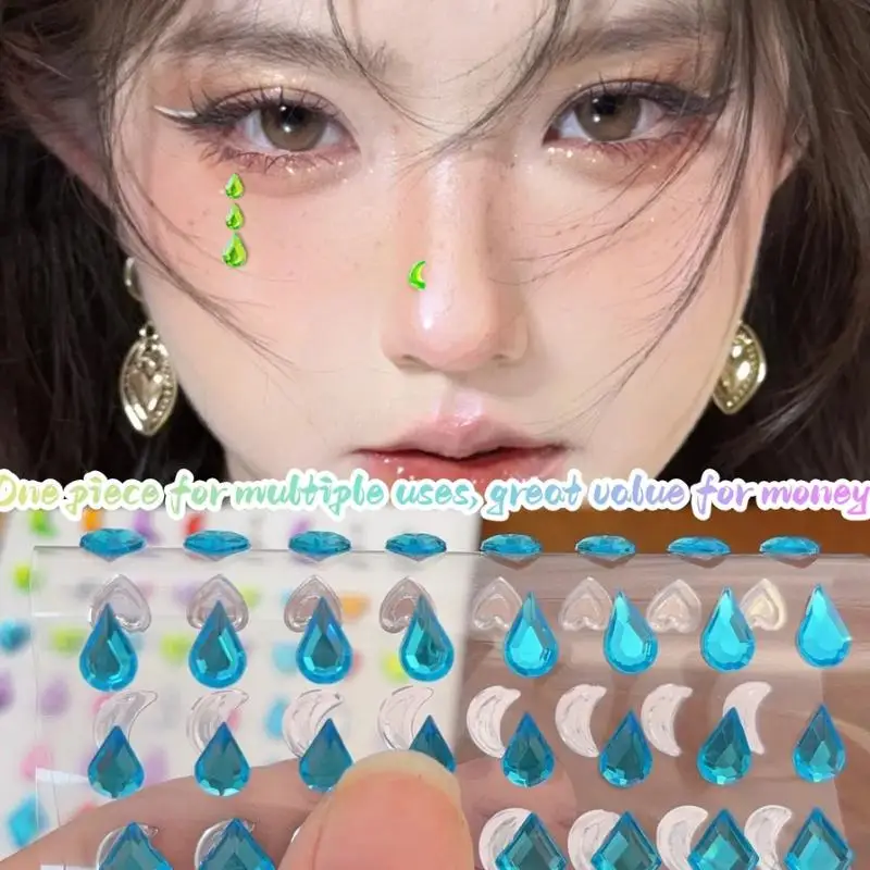 80PCS Special-shaped Face Stickers Colorful Temporary Tattoo Party DIY Face Eye Stickers Lasting Rhinestones Makeup Tools