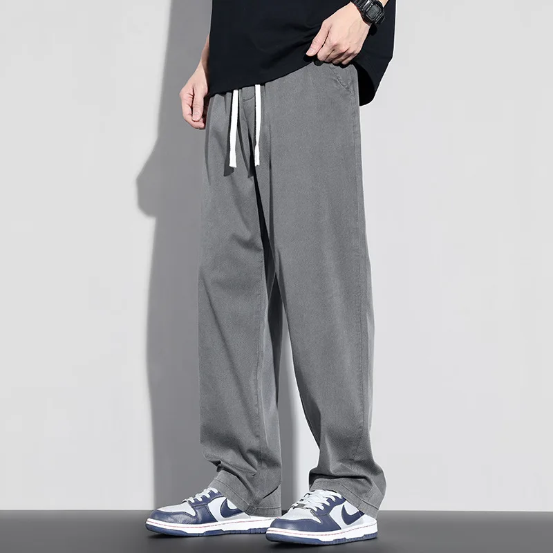 جينز كاجوال رفيع للرجال من Ice Thin High Street فضفاض مستقيم طويل سروال شبابي أنيق مقاوم للتآكل جينز رفيع صيفي للترفيه...