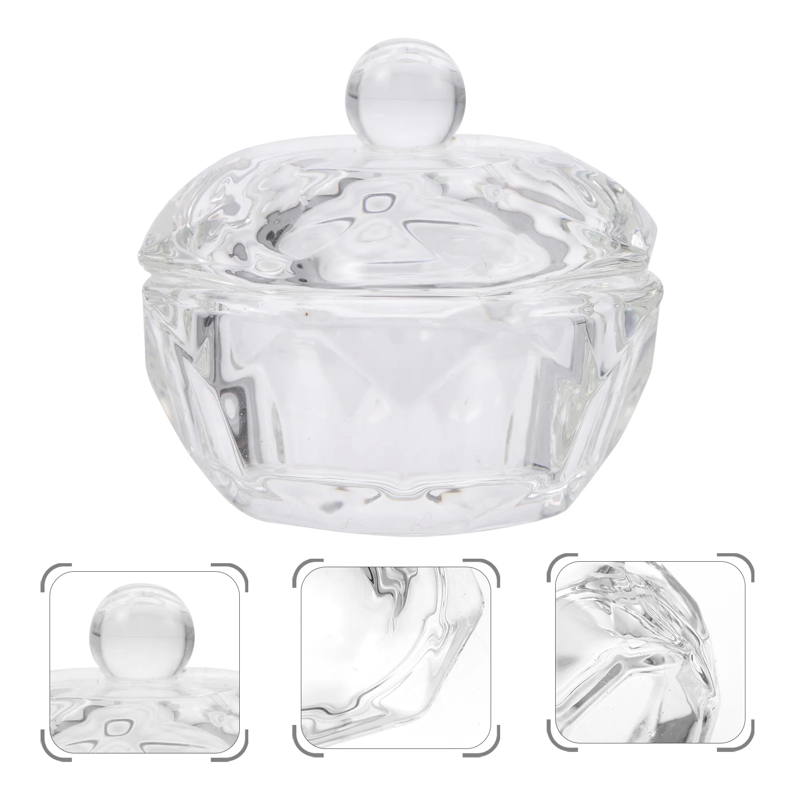 3Pcs Crystal Glass Nail Art Cup Bowl Dish Tools Durable Refillable Easy Clean Spill Proof Acrylic Liquid Powder Container