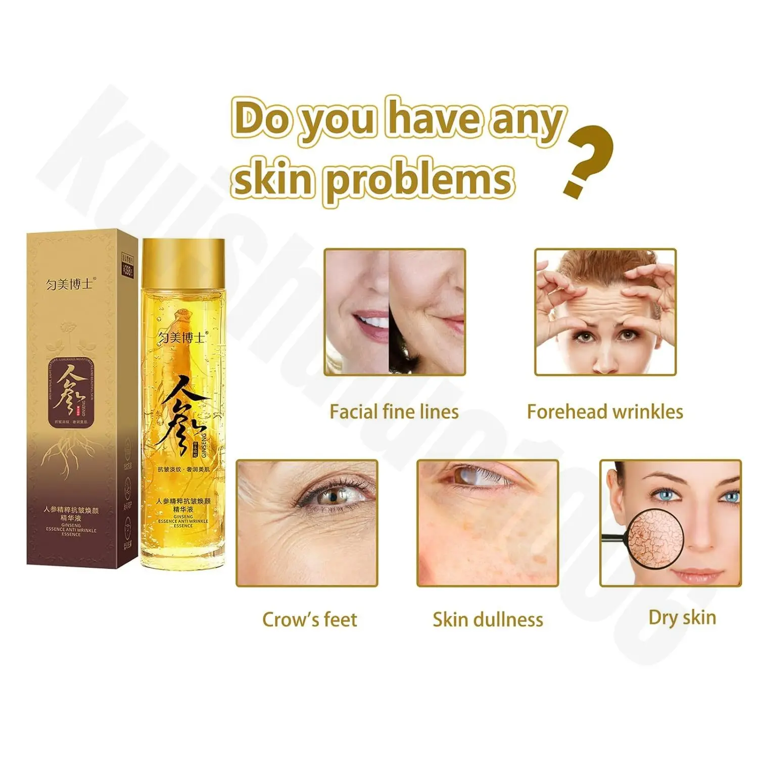 Ginseng AntiWrinkle Face Serum,Hydration Facial Essence,Anti Aging,Moisturizer,Fighting Collagen Loss Reduce Fine Lines SkinCare