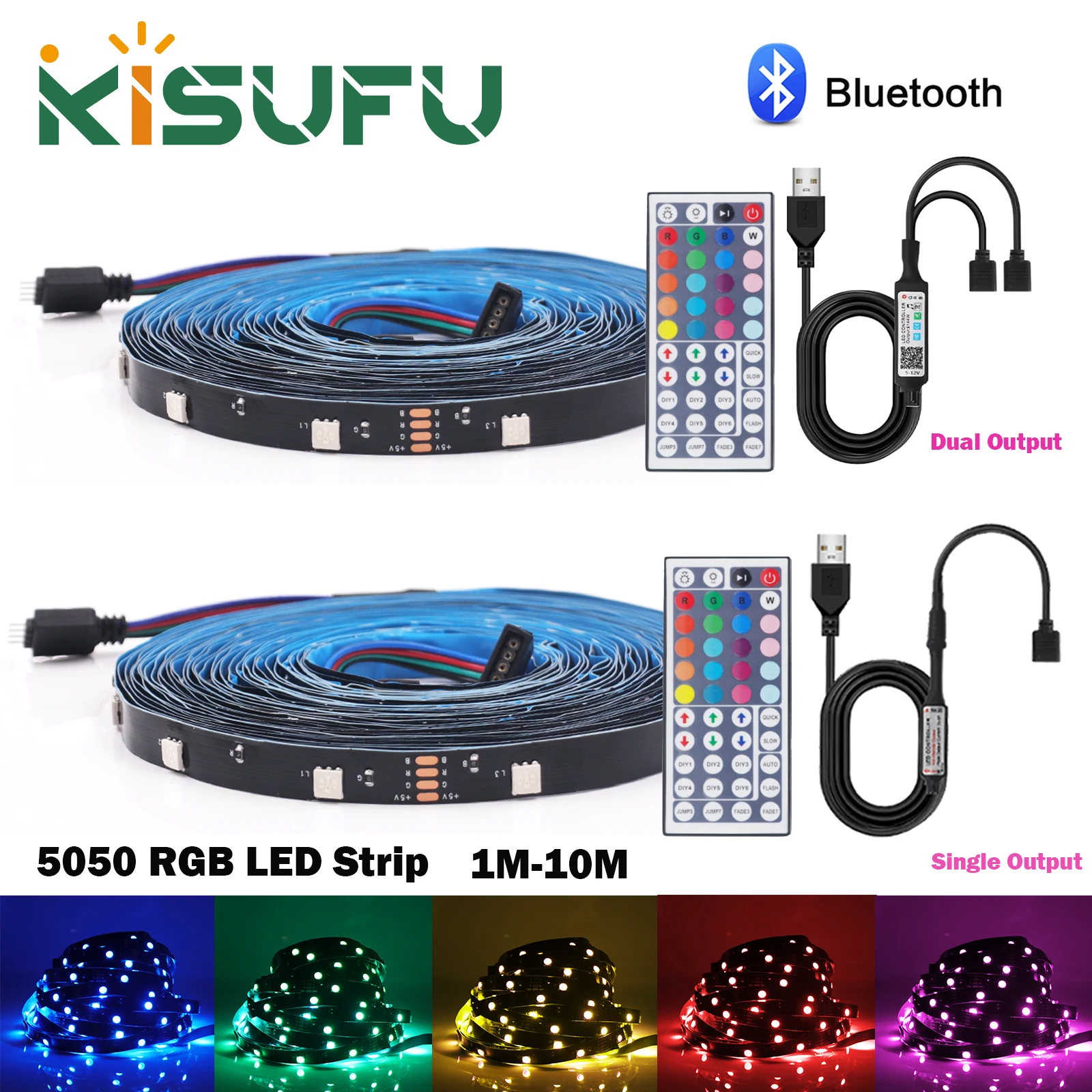 

5V 5050 RGB LED Strip USB Power Dual Output Bluetooth App Remote Control With 24/44Keys Smart LED Light Room TV Backlight 1M-10M