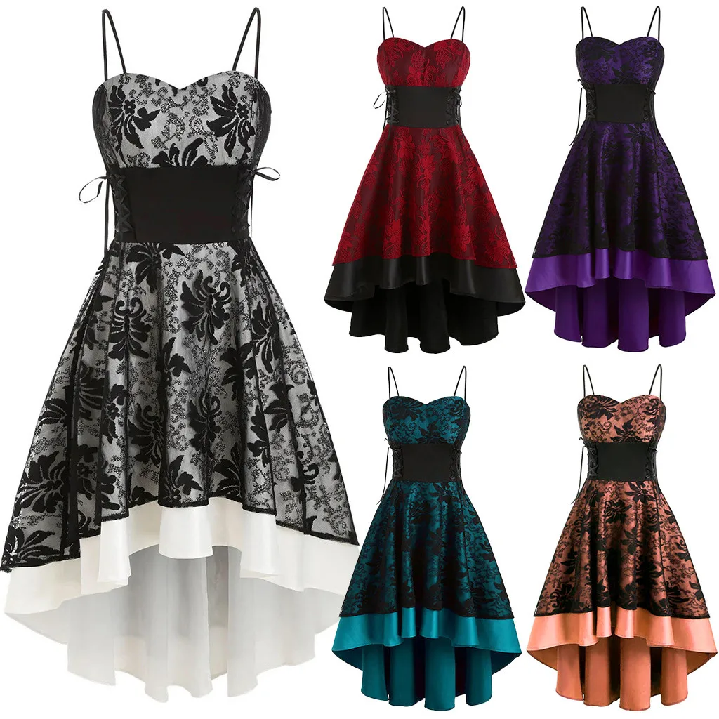 Bandagem de cami vintage feminina com renda baixa alta bainha vestido Midi, elegantes vestidos formais, festa de formatura, feminino