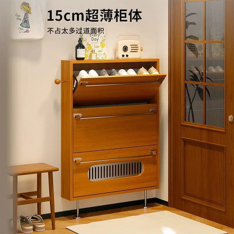 Solid wood antique ultra-thin shoe cabinet household door small apartment multi-functional floor entrance cabinet storage