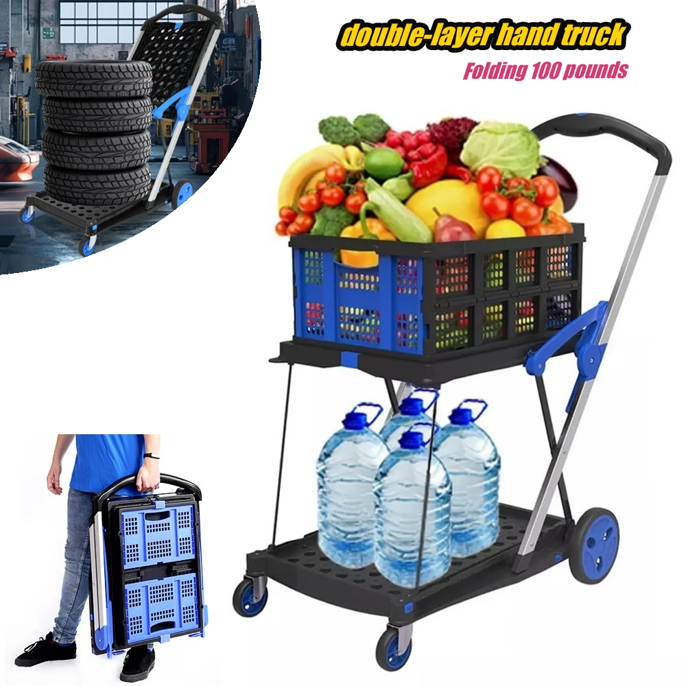 

Folding Double Layer Shopping Cart with Wheels Easy To Install High-quality Materials Making The Handling Task Easier Sturdy