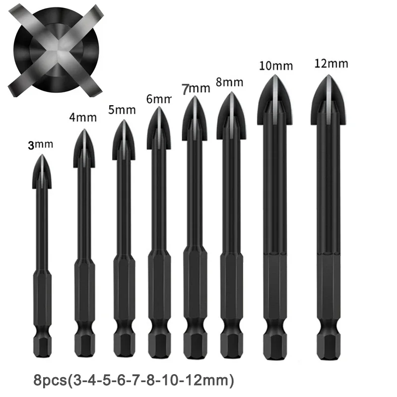 Multifunction Cross Blade Glass Ceramic Drill Bit 3mm-12mm Tungsten Carbide Point Spearhead Tile Marble Mirror Drill Bit Tools