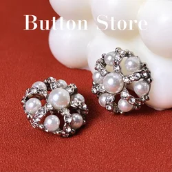 5 Pieces Luxury Diamonds Hollow Pearl Button High -end Clothes Decoration Buttons Ladies Knit Sweater Sewing Buttons