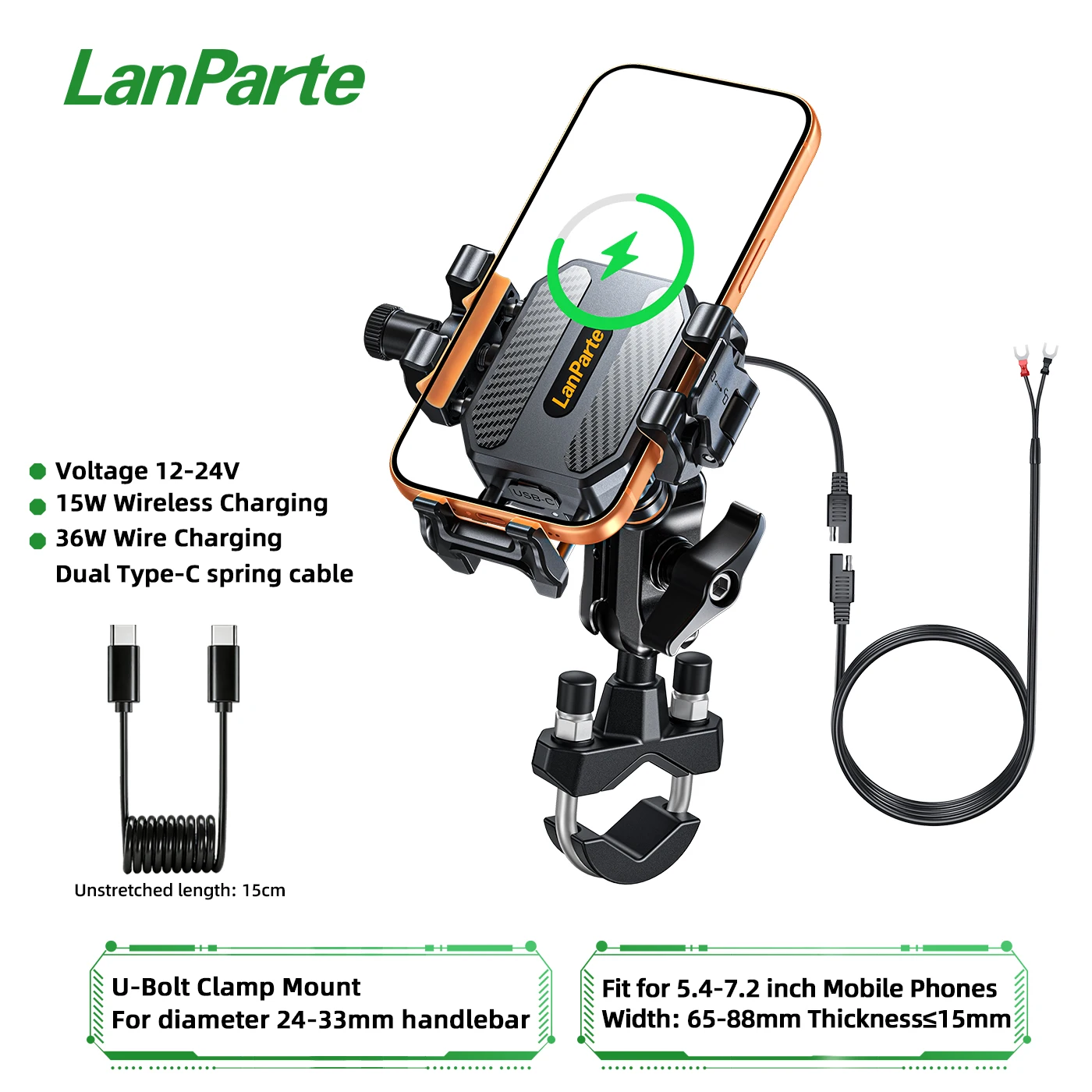 2026 Brand New Design Motorcycle Mobile Phone Holder 15 W Wireless Fast Charging Bidirectional Vibration Absorption System