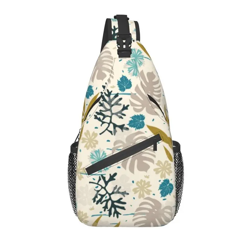 Mediterranean Garden Pattern Sling Chest Crossbody Bag Men Cool Tropical Plant Shoulder Backpack for Travel Cycling