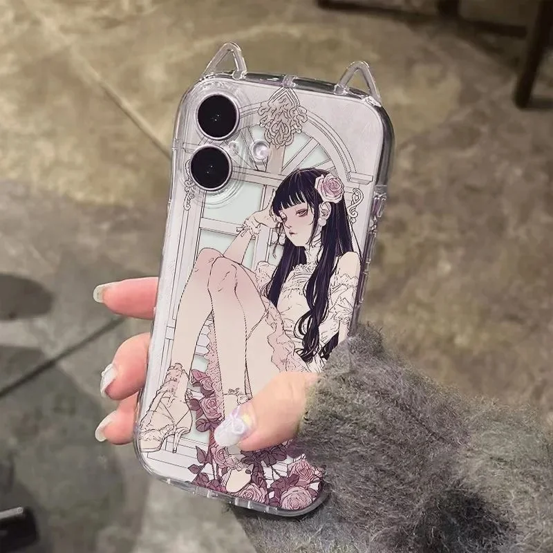 Luxuriöse Rose Princess Girl Kätzchen Klare Weiche Schutzhülle für iPhone 11 12 13 14 15 16 17 Pro Max Plus Air Cartoon Handyhülle