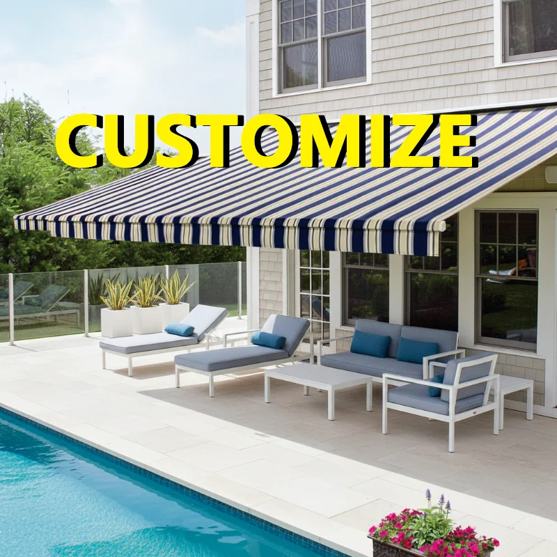 

Any Size Custom Wear Resistant Hand Crank Awning Breathable Polyester Fabric Four Season Weatherproof Villa Homestay Garden Balc