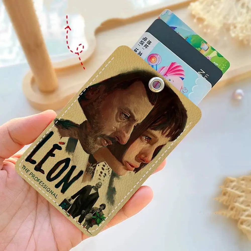 Leon le professionnel 1Pc étui pour carte d'accès porte-carte en cuir porte-clés porte-clés étiquettes d'accès porte-carte d'identité étui porte-clés