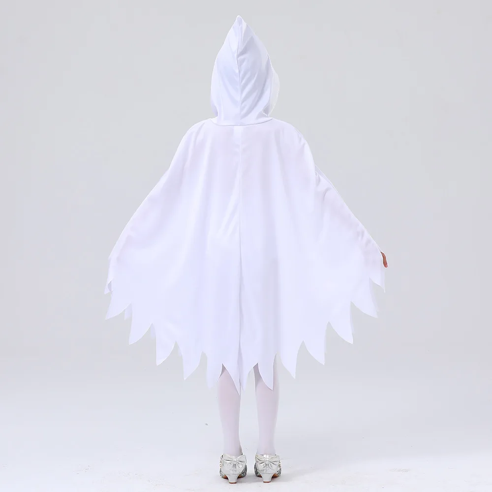 Bambini fantasma mantello con cappuccio ragazzi ragazza riflette la luce Halloween Cosplay Robe bambini vestono il Costume da festa di carnevale del capo fantasma bianco