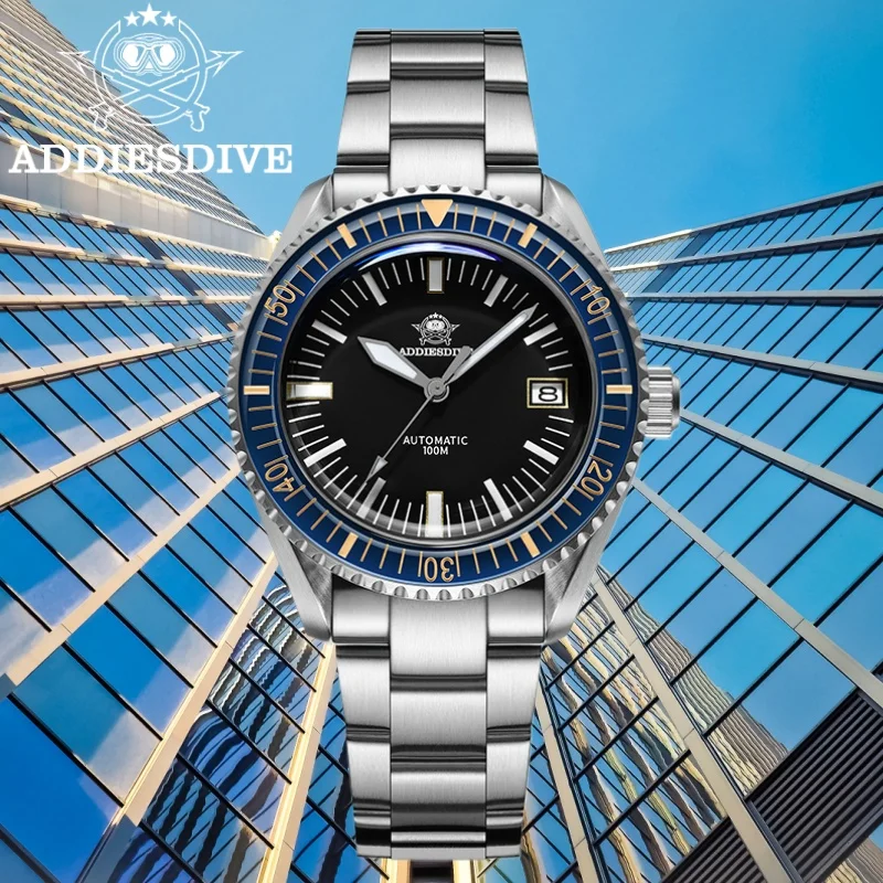 ADDIESDIVE TOP Men Luxury Watch Sapphire Glass 10Bar Diver BGW9 Luminous 316L Stainless Steel NH35A Automatic Mechanical Watches