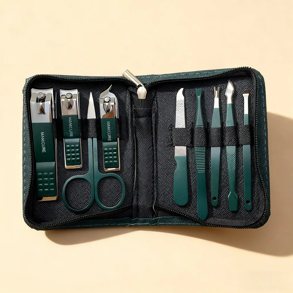 

9-częściowy маникюрный набор с кожаным чехлом, профессиональные наборы инструментов для ухода за ногами и лицом, наборы кусачек для ногтей из нержавеющей стали, подарок